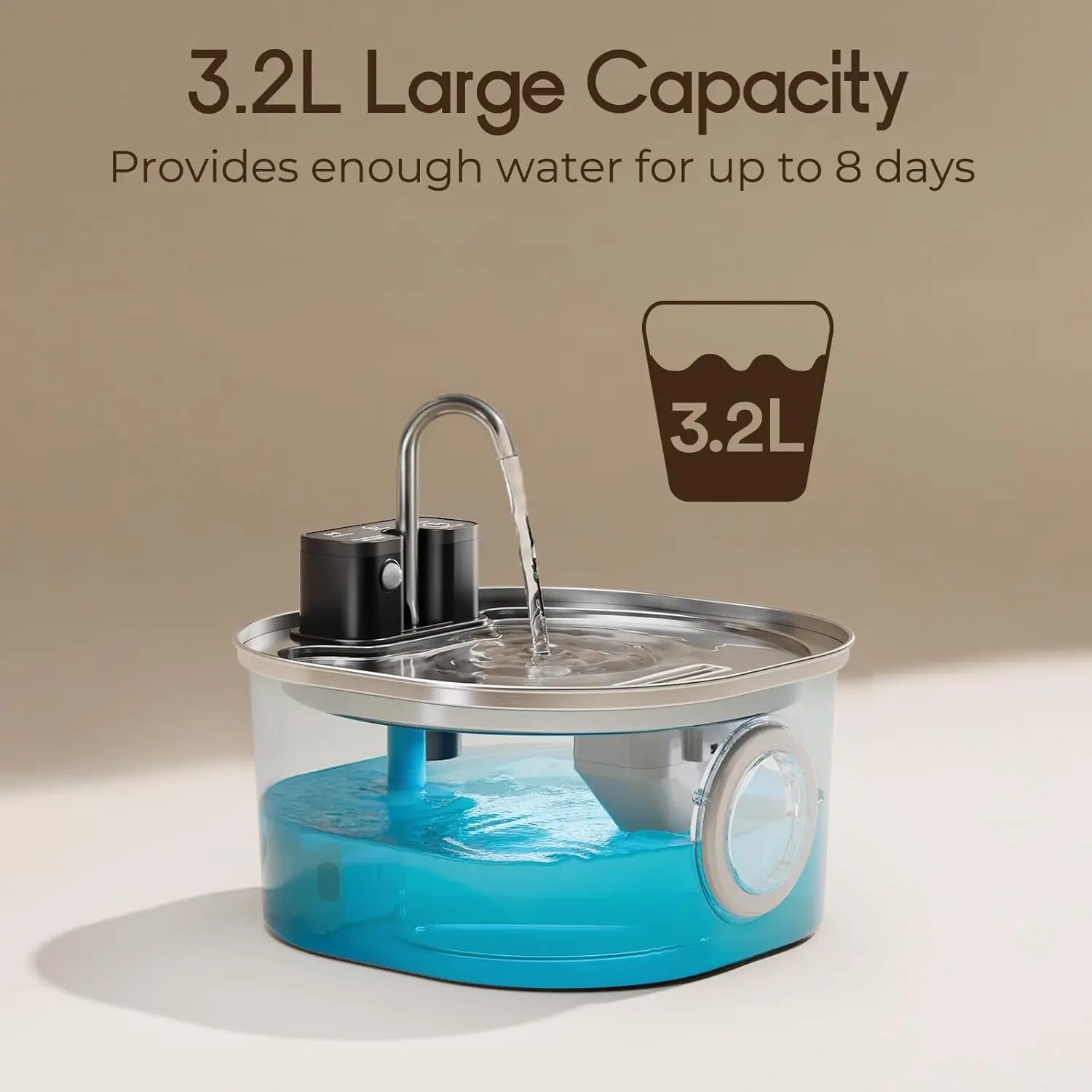 Fontaine à eau sans fil en inox 3 L – Batterie rechargeable