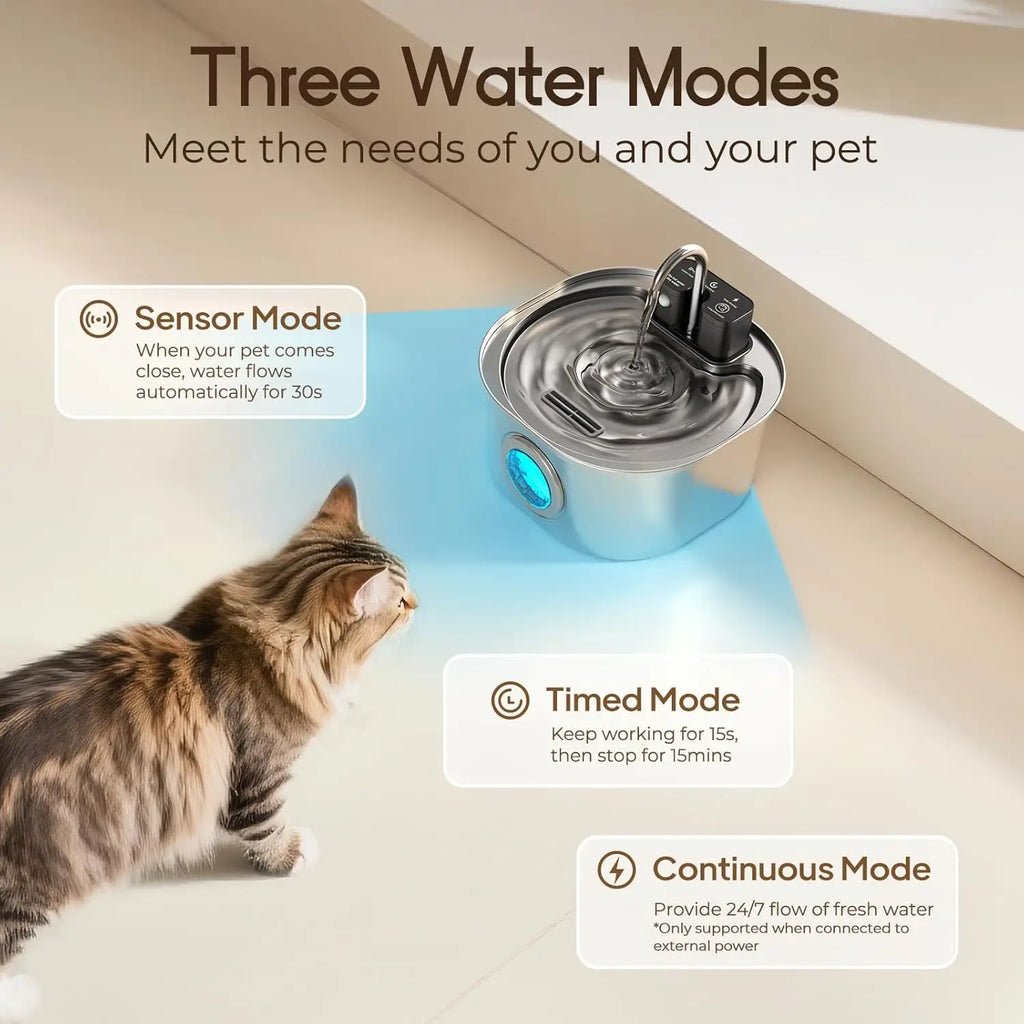Fontaine à eau sans fil en inox 3 L – Batterie rechargeable