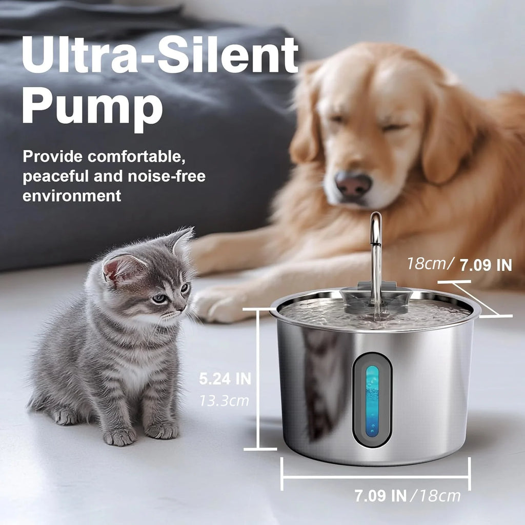 Fontaine à eau en inox 2,2 L pour chats et petits chiens