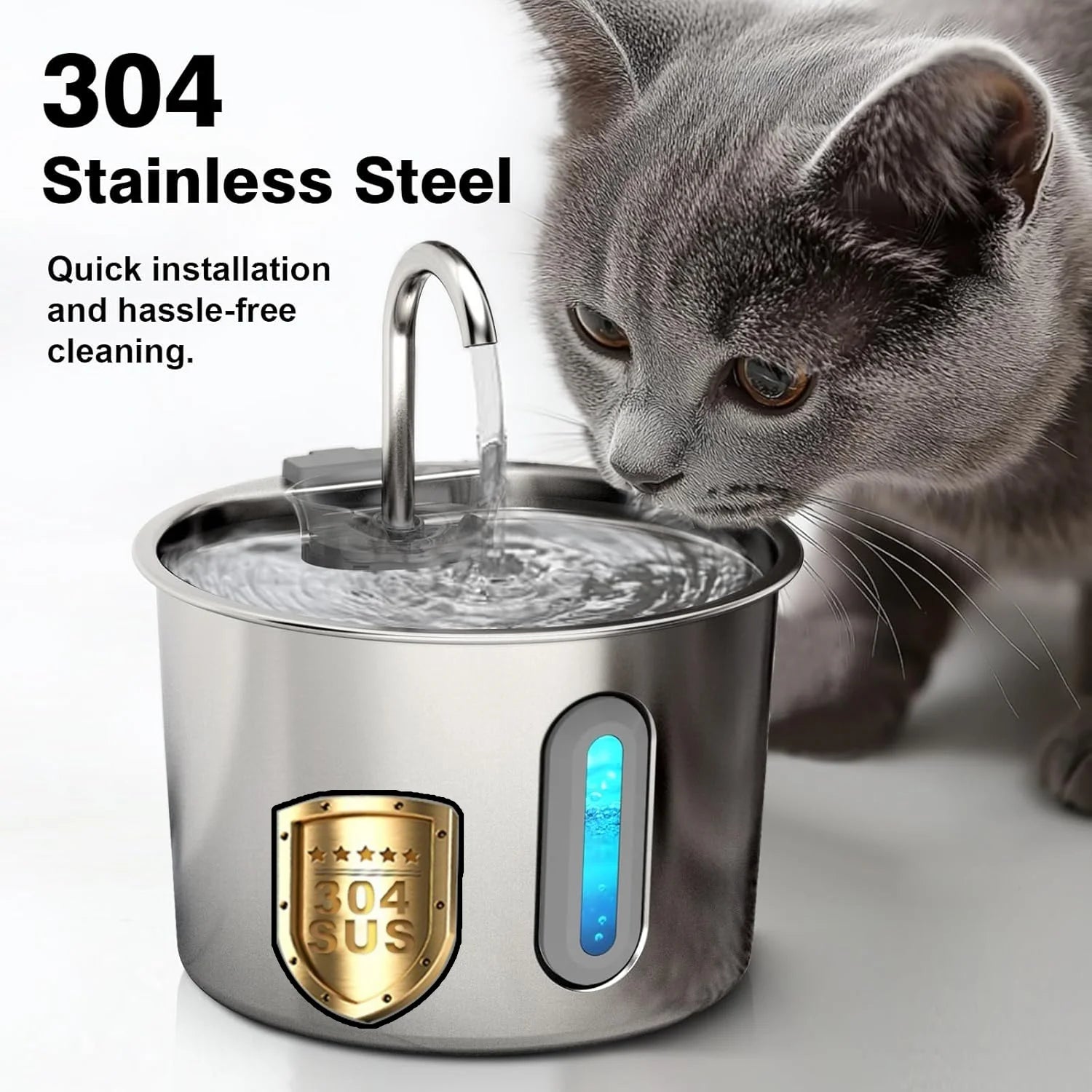 Fontaine à eau en inox 2,2 L pour chats et petits chiens