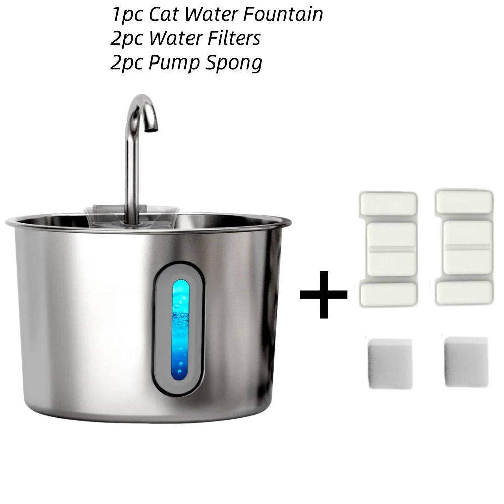 Fontaine à eau en inox 2,2 L pour chats et petits chiens